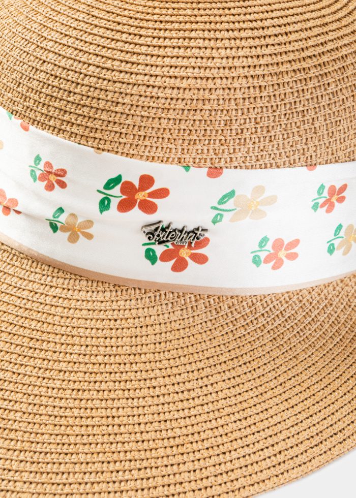 Brown Hat w/ Patterned Satin Ribbon - Image 3