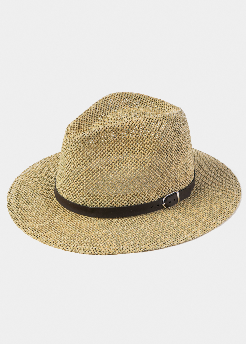 Brown Panama Style Hat w/ Leatherette Hatbelt Brown Panama Style Hat w/ Leatherette Hatbelt - Image 1