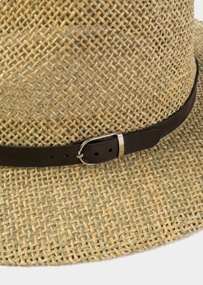 Brown Panama Style Hat w/ Leatherette Hatbelt - Image 3