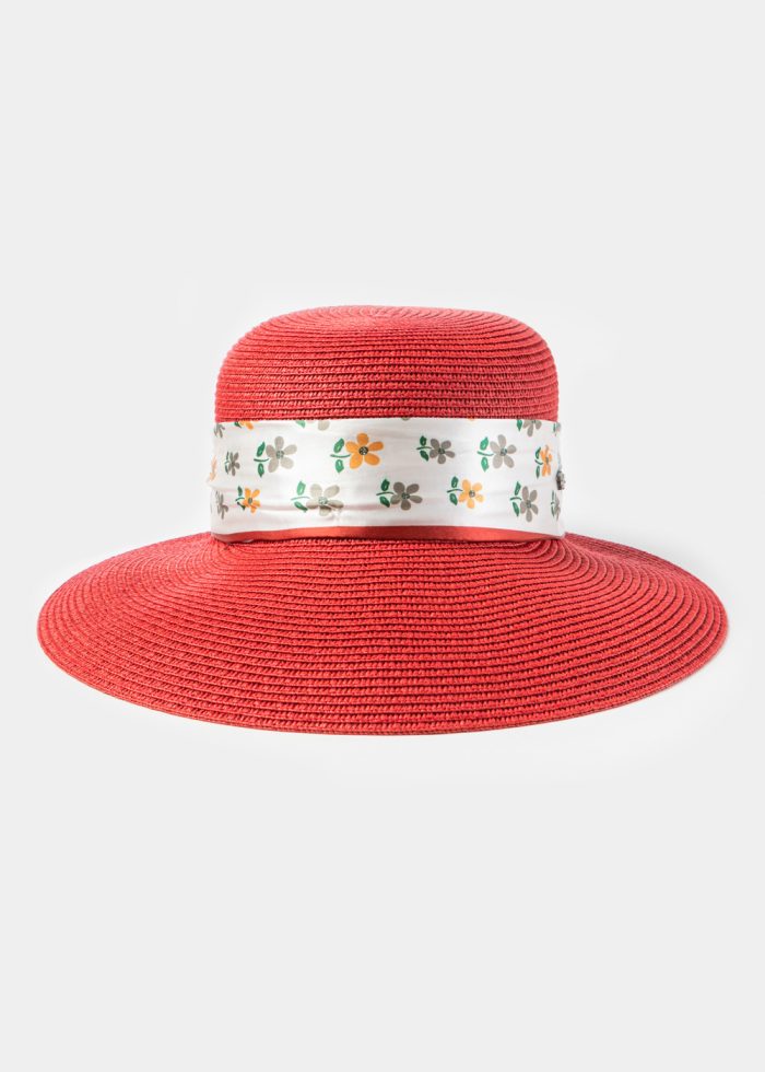 Red Hat w/ Patterned Satin Ribbon - Image 2