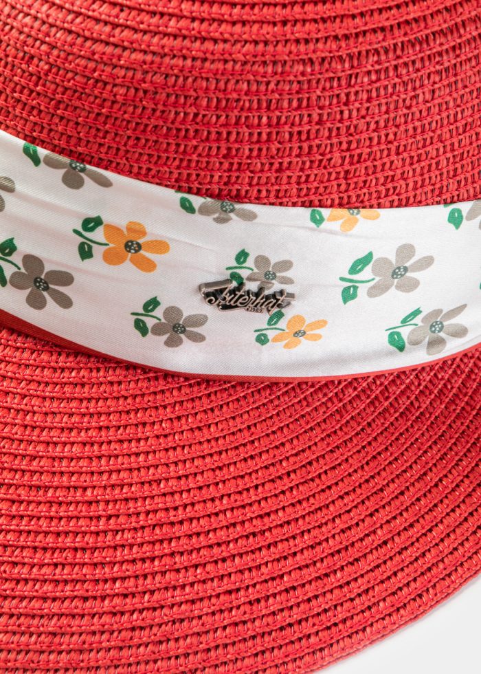 Red Hat w/ Patterned Satin Ribbon - Image 3