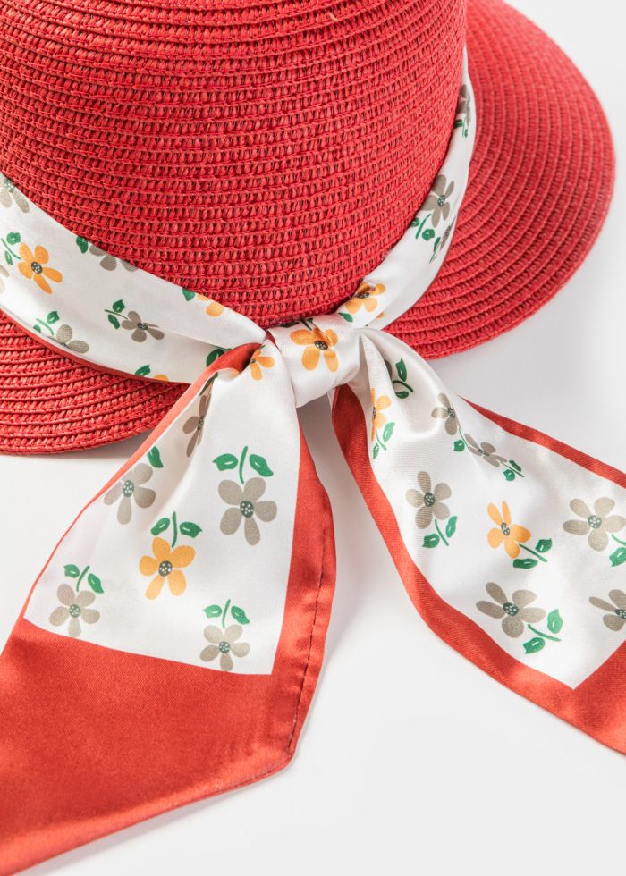 Red Hat w/ Patterned Satin Ribbon - Image 4