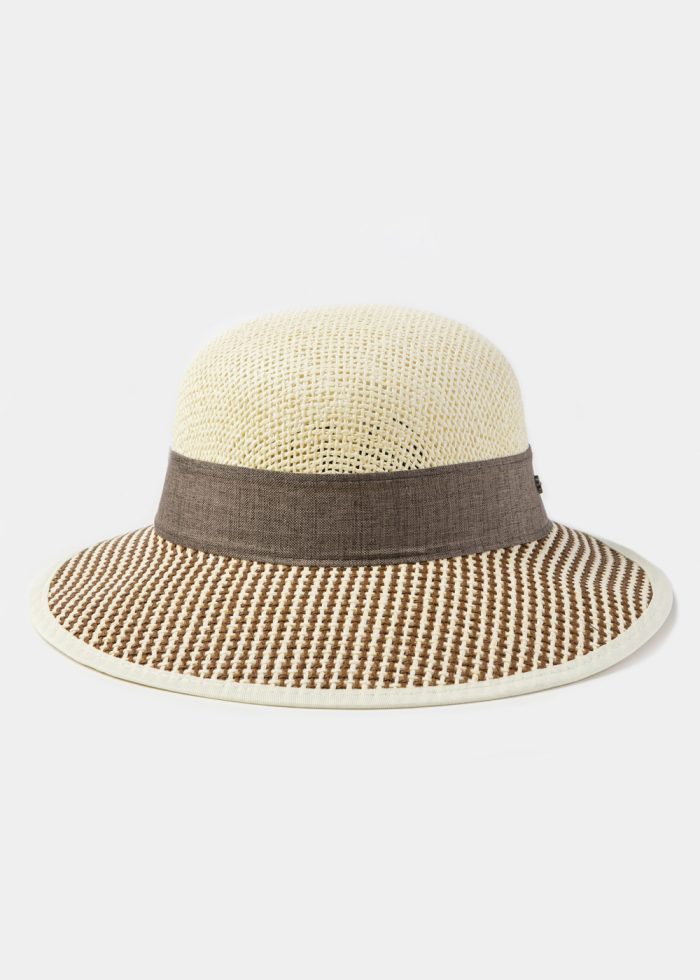 Brown & Beige Lady Hat w/ Brown Ribbon - Image 2