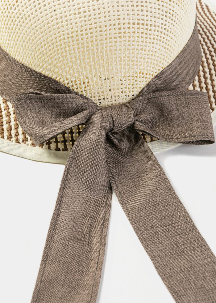 Brown & Beige Lady Hat w/ Brown Ribbon - Image 4