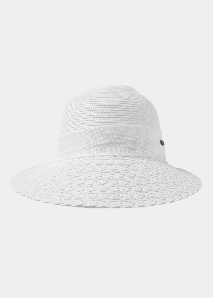 Back-Opened White Hat w/ White Ribbon - Image 2