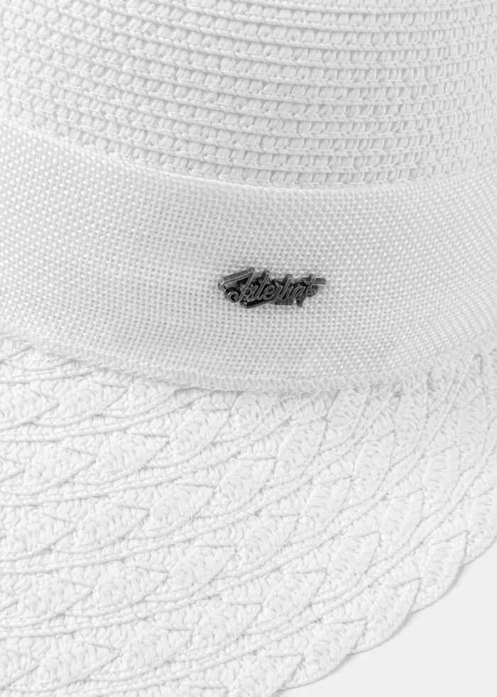 Back-Opened White Hat w/ White Ribbon - Image 3