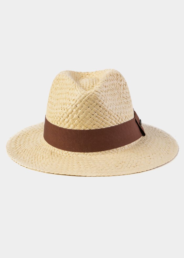 Beige Panama Style Hat w/ Brown Hatband - Image 2