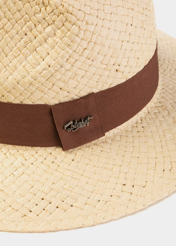 Beige Panama Style Hat w/ Brown Hatband - Image 3