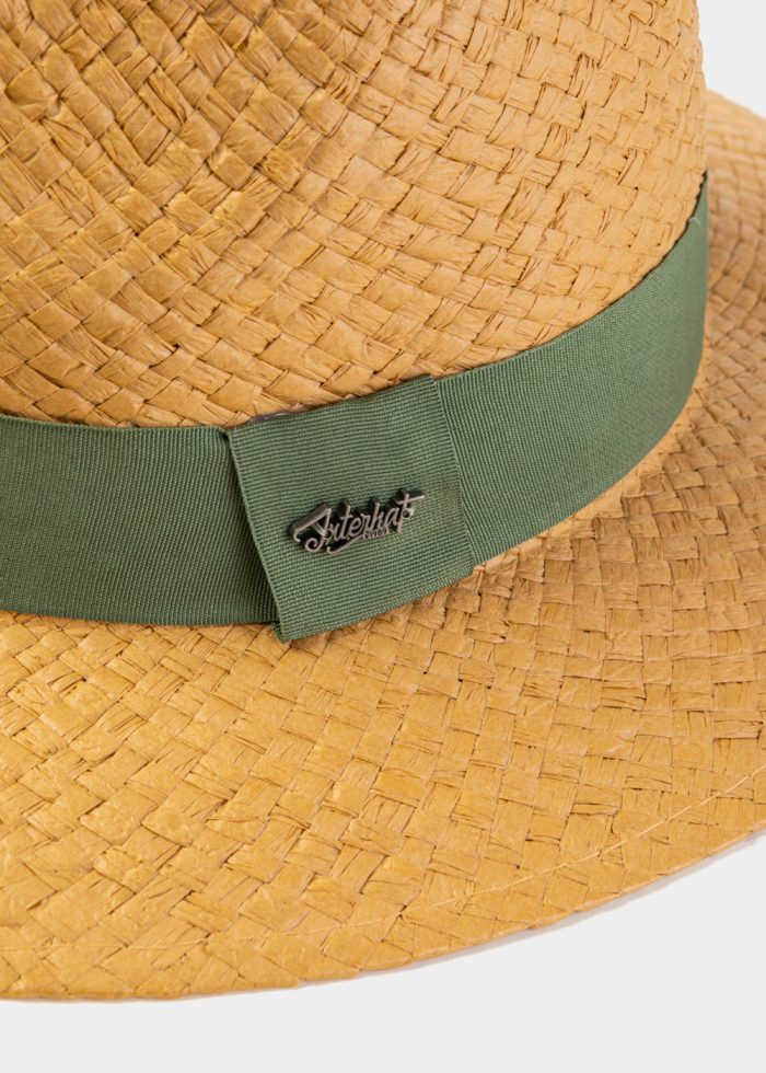 Brown Panama Style Hat w/ Olive Hatband - Image 4
