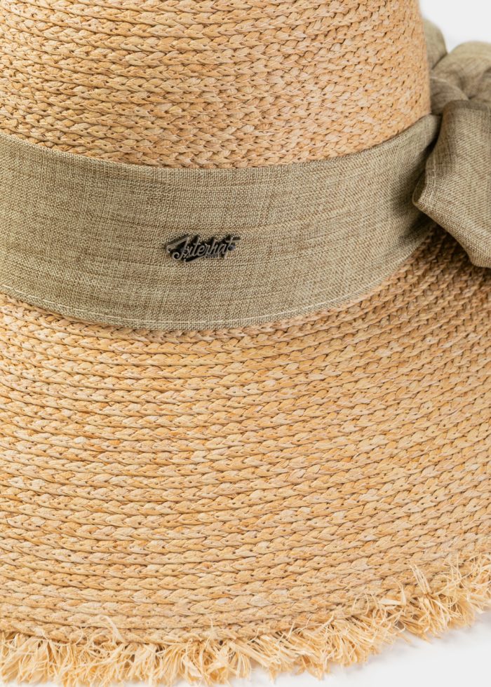 Natural Raffia Sun Hat w/ Beige Ribbon - Image 3