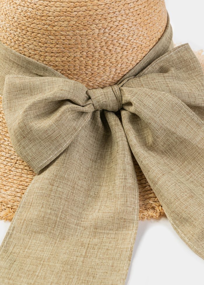 Natural Raffia Sun Hat w/ Beige Ribbon - Image 4