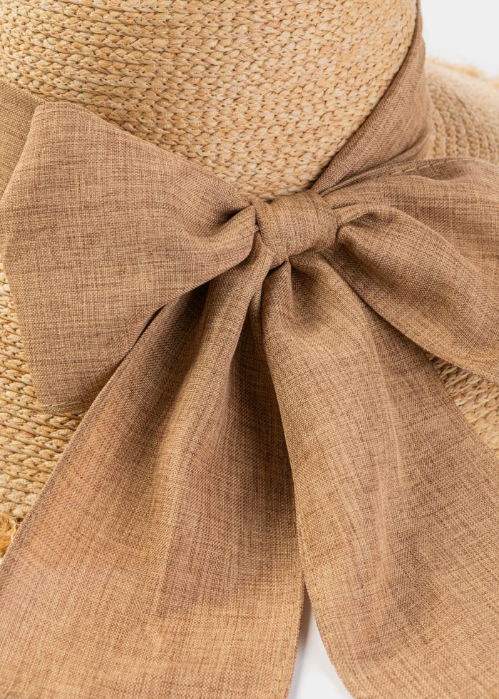 Natural Raffia Sun Hat w/ Brown Ribbon - Image 4