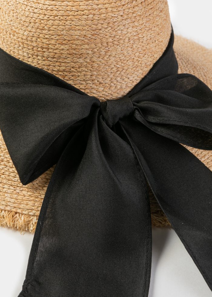 Natural Raffia Sun Hat w/ Black Ribbon - Image 4