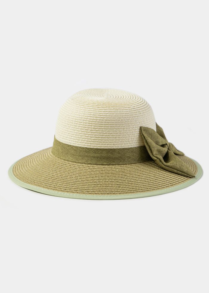 Olive & Beige Hat w/ Olive Bow - Image 2