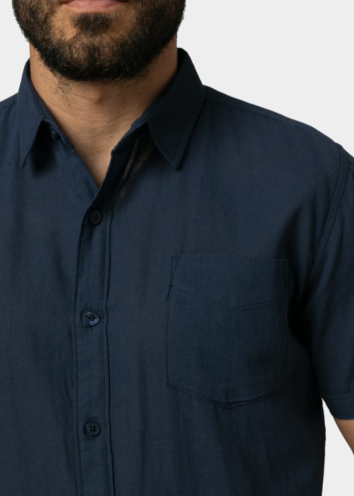 Navy Blue Classic Shirt w/ Short Sleeves - Image 3