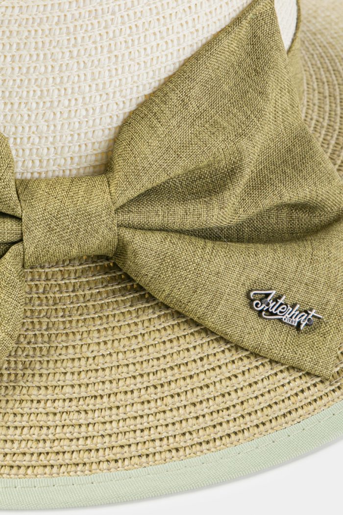 Olive & Beige Hat w/ Olive Bow - Image 4