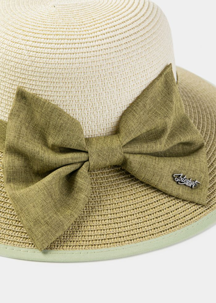 Olive & Beige Hat w/ Olive Bow - Image 3