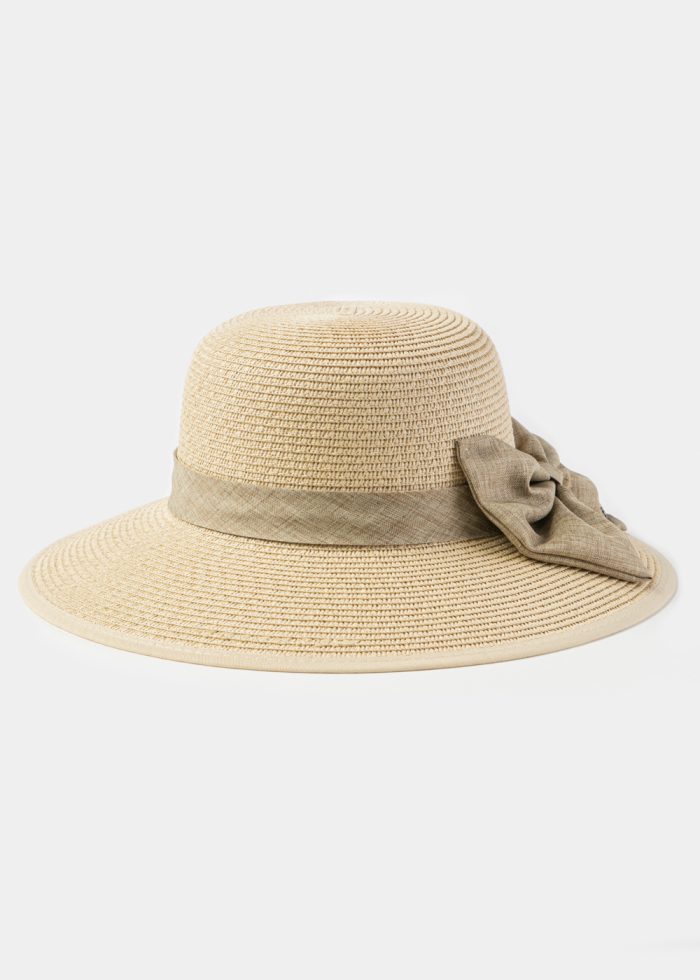 Beige Hat w/ Brown Bow - Image 2