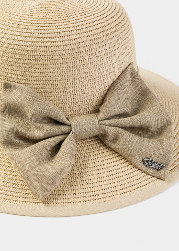 Beige Hat w/ Brown Bow - Image 3