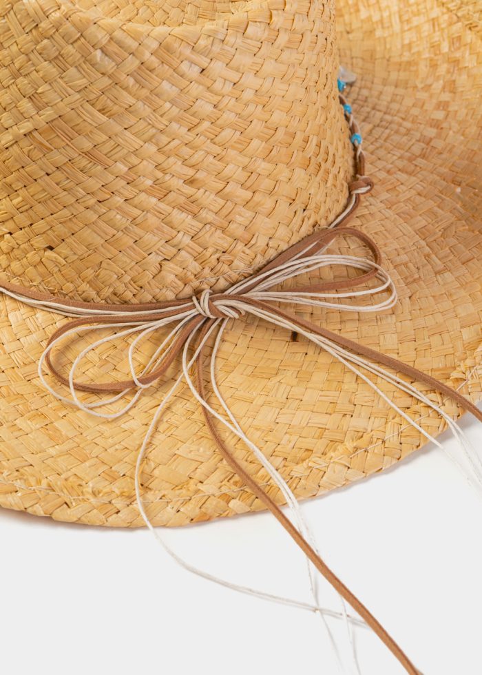 Natural Raffia Cowboy Style Hat w/ Seashells - Image 4