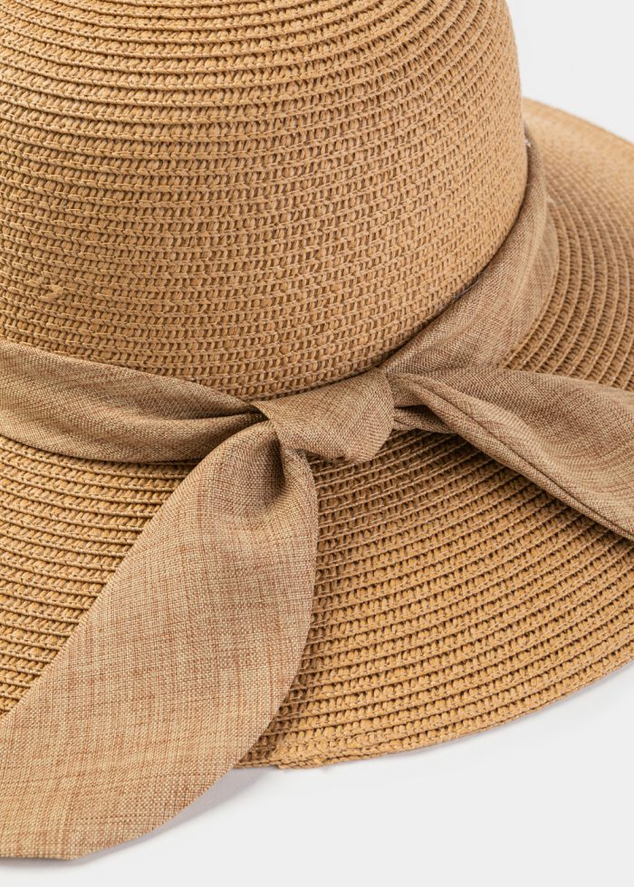 Brown Hat w/ Ribbon in Tone - Image 4