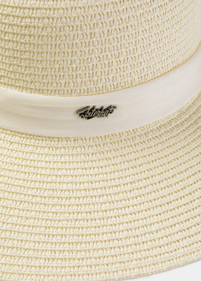 Cream Hat w/ Ribbon in Tone - Image 3