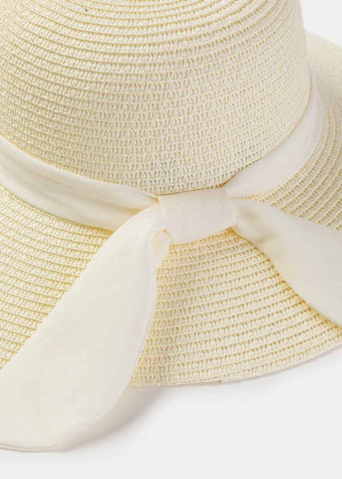 Cream Hat w/ Ribbon in Tone - Image 4