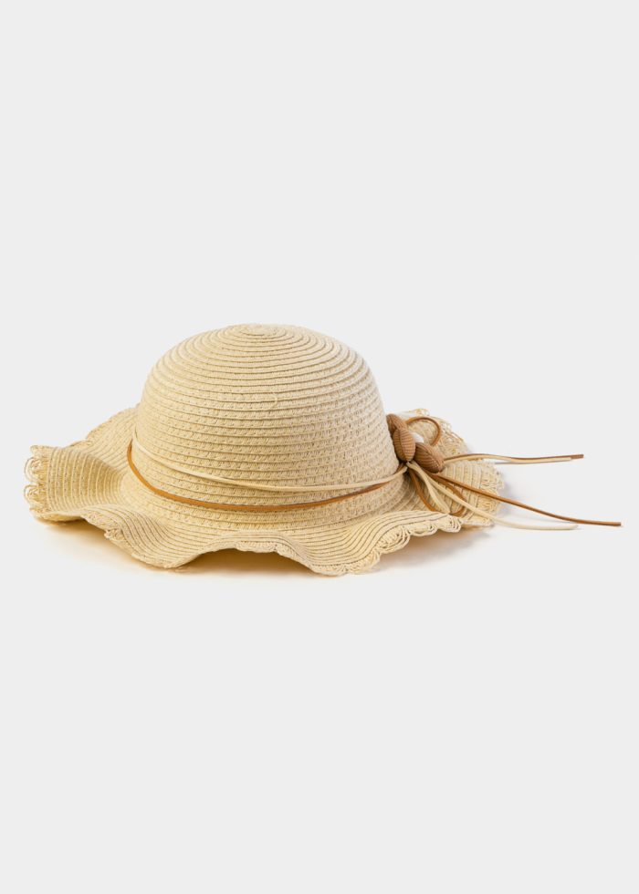 Beige Kids Straw Hat w/ Flower - Image 2