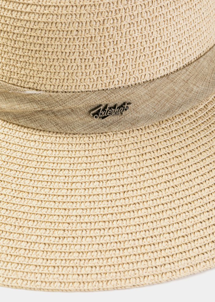 Beige Hat w/ Ribbon in Tone - Image 3