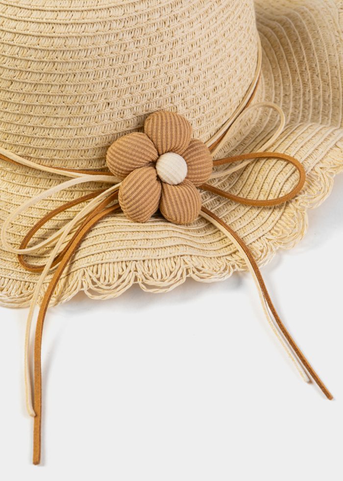 Beige Kids Straw Hat w/ Flower - Image 3