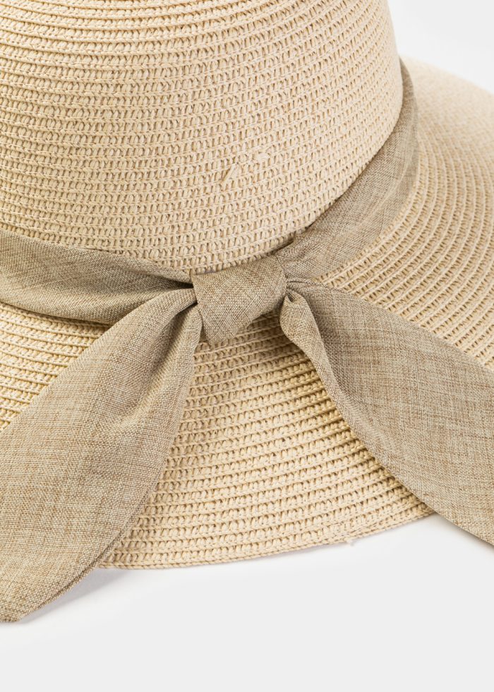 Beige Hat w/ Ribbon in Tone - Image 4