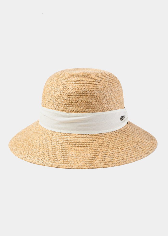 Natural Raffia Hat w/ White Hatband - Image 3