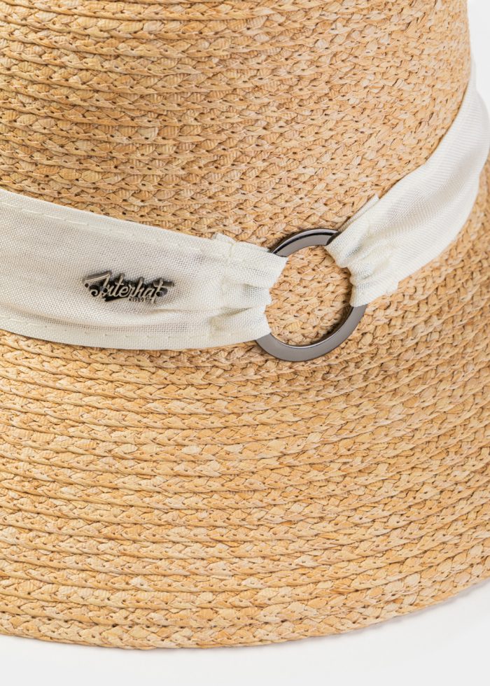 Natural Raffia Hat w/ White Hatband - Image 4