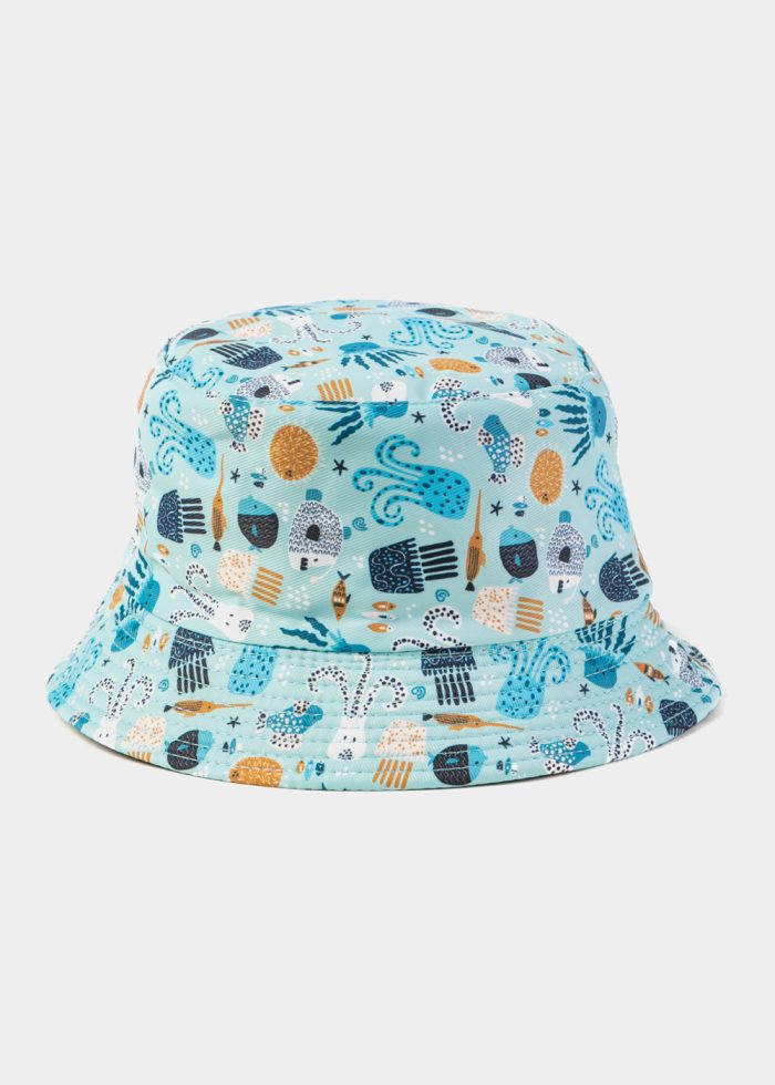 Blue Double Face Kids Bucket Hat w/ Sea Elements Pattern - Image 3