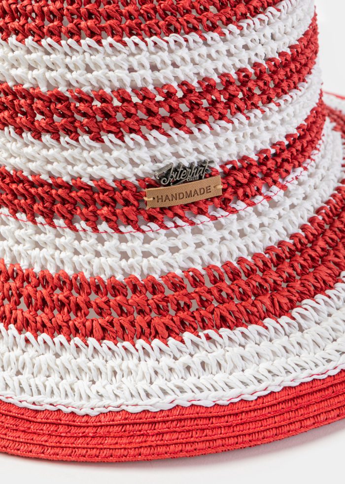 Red & White Handmade Bucket Hat - Image 4