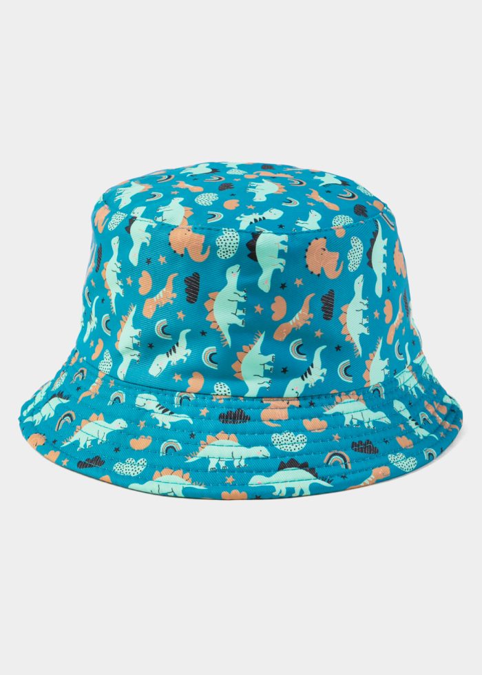 Blue Double Face Kids Bucket Hat w/ Dinosaurs Pattern - Image 3