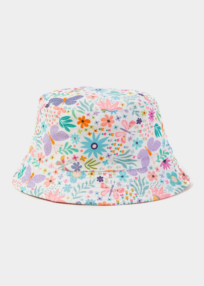 Pink Double Face Kids Bucket Hat w/ Flowers Pattern - Image 3
