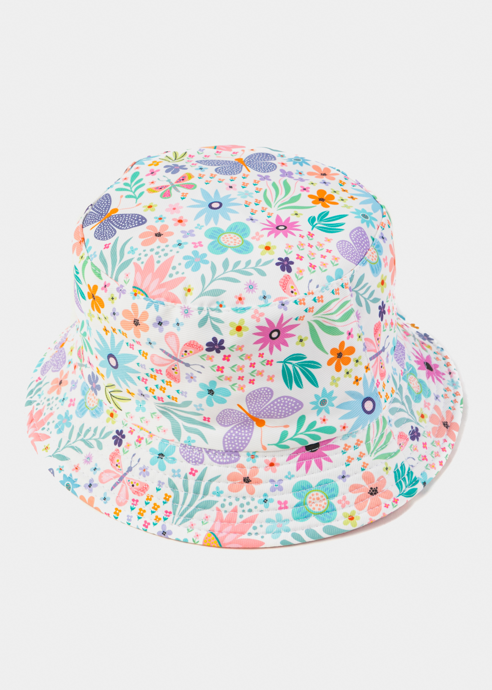 Pink Double Face Kids Bucket Hat w/ Flowers Pattern Pink Double Face Kids Bucket Hat w/ Flowers Pattern - Image 1