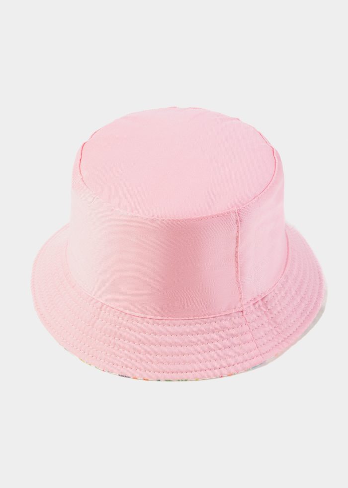 Pink Double Face Kids Bucket Hat w/ Flowers Pattern - Image 2