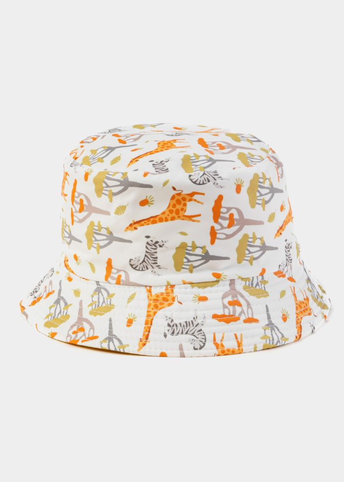 White Double Face Kids Bucket Hat w/ Animals Pattern - Image 3