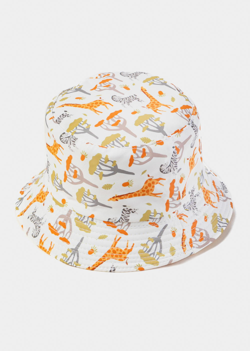 White Double Face Kids Bucket Hat w/ Animals Pattern White Double Face Kids Bucket Hat w/ Animals Pattern - Image 1
