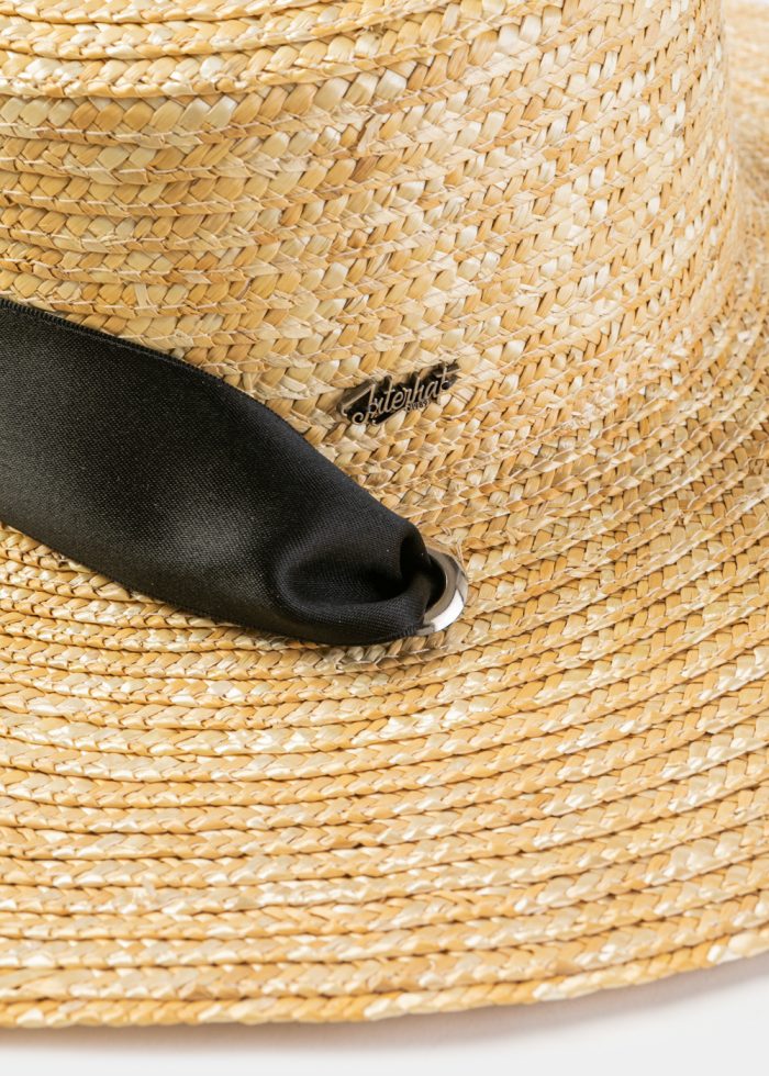 Natural Straw Hat w/ Black Neck Tie Ribbon - Image 5
