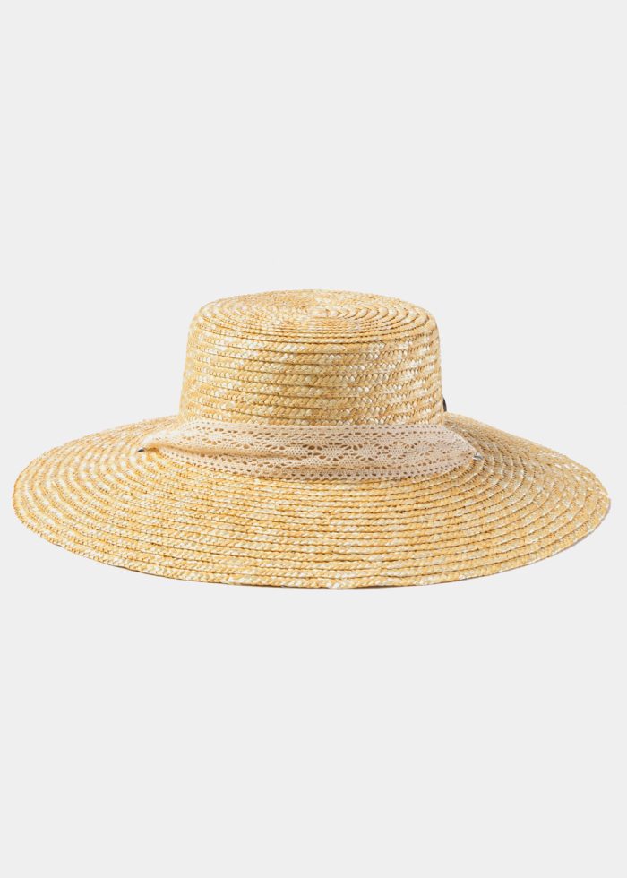 Natural Straw Hat w/ Laced Neck Tie Ribbon - Image 3