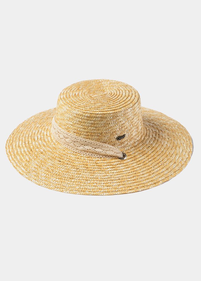 Natural Straw Hat w/ Laced Neck Tie Ribbon - Image 2