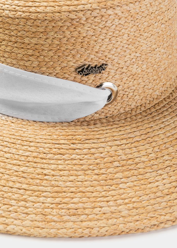 Natural Raffia Hat w/ White Neck Tie Ribbon - Image 5