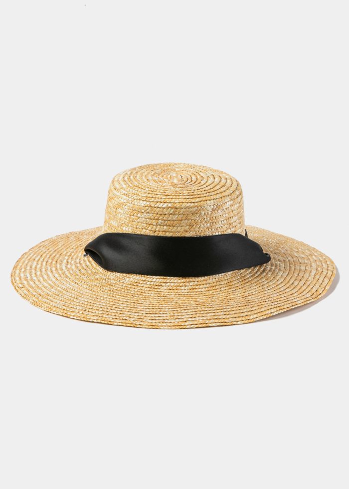 Natural Straw Hat w/ Black Neck Tie Ribbon - Image 3