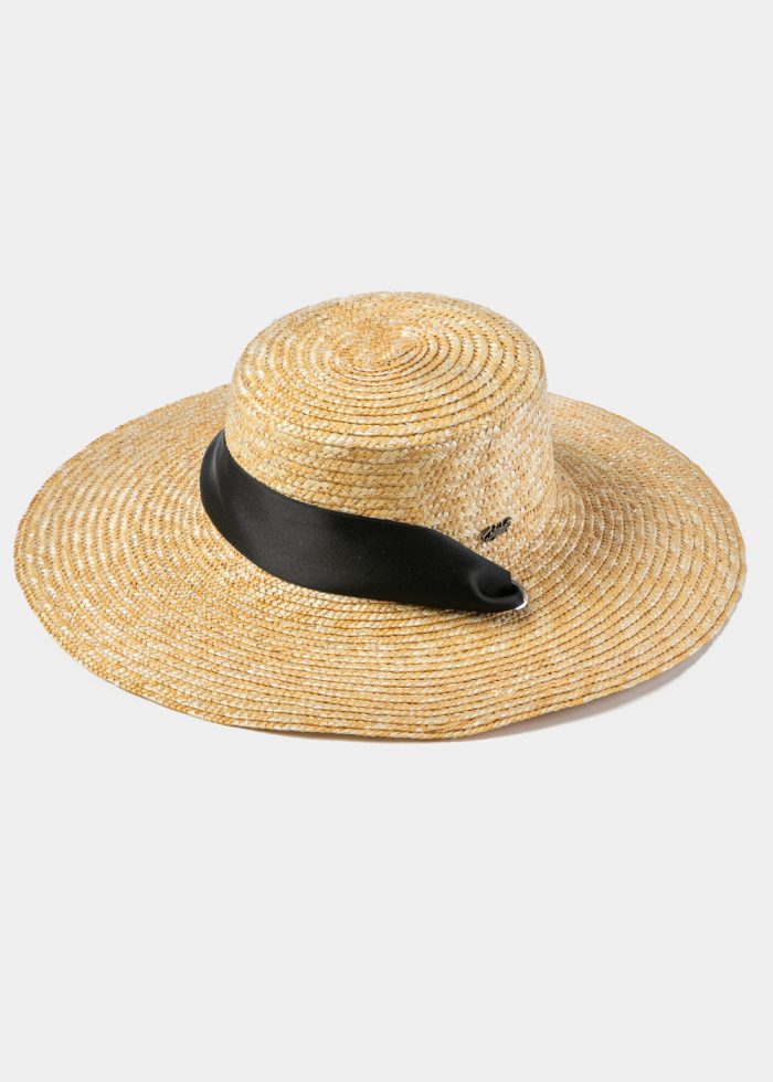 Natural Straw Hat w/ Black Neck Tie Ribbon - Image 4