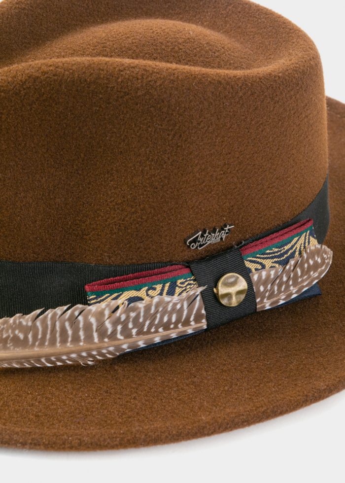 Brown Winter Hat w/ Black Hatband and Details - Image 3