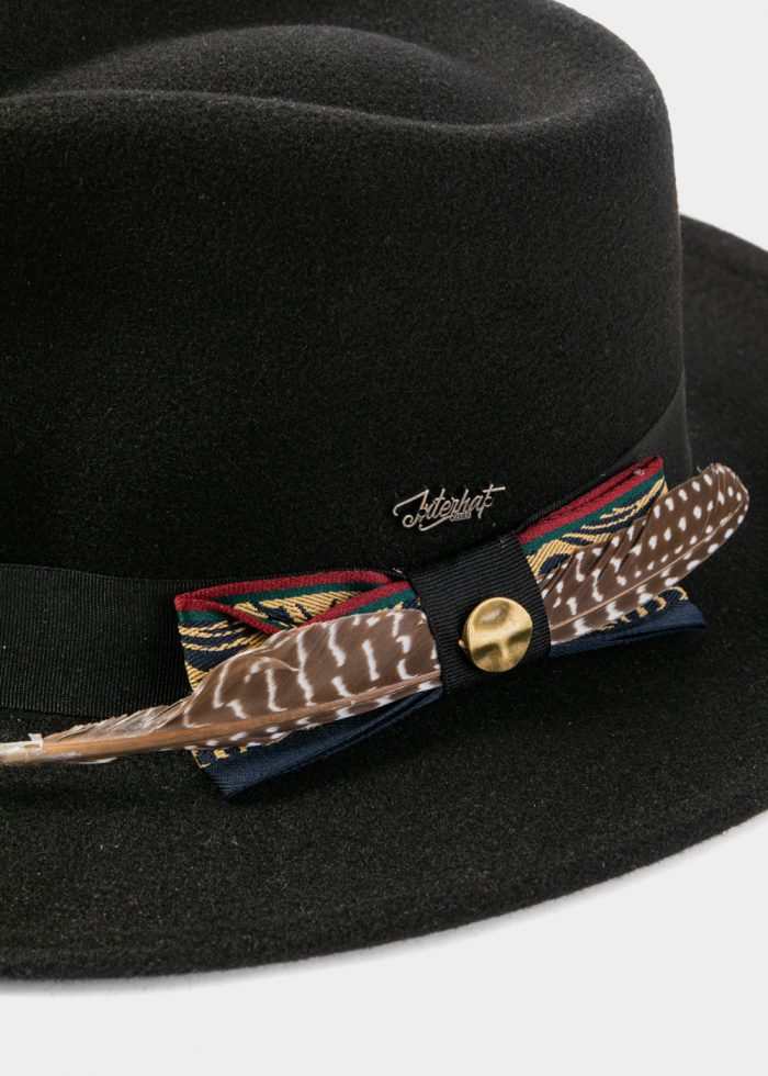 Black Winter Hat w/ Black Hatband and Details - Image 3
