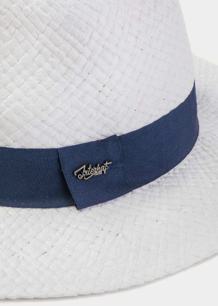 White Panama Style Hat w/ Black Hatband - Image 4